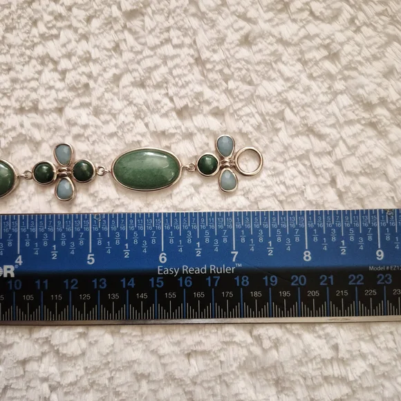 Sterling Silver Floral Jade & Larimar Stone Bracelet - Picture 9 of 10